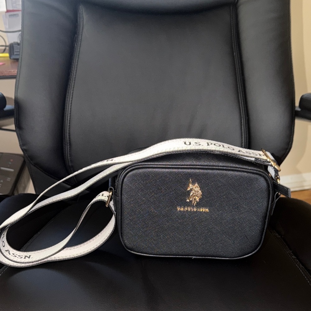 U.S. Polo Assn. Black Crossbody Bag with White Strap